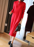peopleterritory Boho Red Stand Collar Zip Up Knit Maxi Dresses Spring LY1451