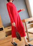 peopleterritory Boho Red Stand Collar Zip Up Knit Maxi Dresses Spring LY1451