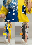 peopleterritory Boho Yellow Print Button Chiffon Shirts Dresses Spring LY1930