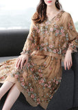 peopleterritory Boutique Beige Hooded Embroideried Patchwork Silk Fake Two Piece Dresses Spring LY1014