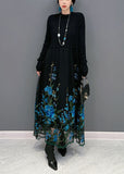 peopleterritory Boutique Blue Embroideried Patchwork Knit Maxi Dress Spring LY1583