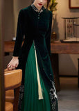 peopleterritory Boutique Green Tasseled Embroideried Patchwork Velour Dresses Spring LY1722