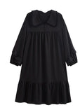 peopleterritory Brief Black Peter Pan Collar Patchwork Ice Silk Maxi Dress Spring LY1899