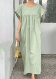 peopleterritory Casual Light Green V Neck Wrinkled Patchwork Cotton Dresses Summer LY1337