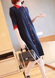 peopleterritory Casual Navy Peter Pan Collar Button Knitted Dresses Half Sleeve LY1445