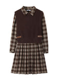 peopleterritory Casual Peter Pan Collar Plaid Knit Waistcoat And Mid DressTwo Pieces Set Spring LY0435