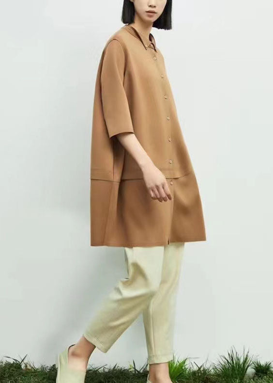 peopleterritory Chic Khaki Peter Pan Collar Asymmetrical Patchwork Cotton Dresses Spring LY1455