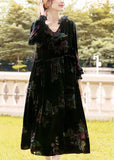 peopleterritory Classy Black Hooded Print Silk Velour Party Dress AC3039