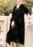 peopleterritory Classy Black Hooded Print Silk Velour Party Dress Spring LY0733