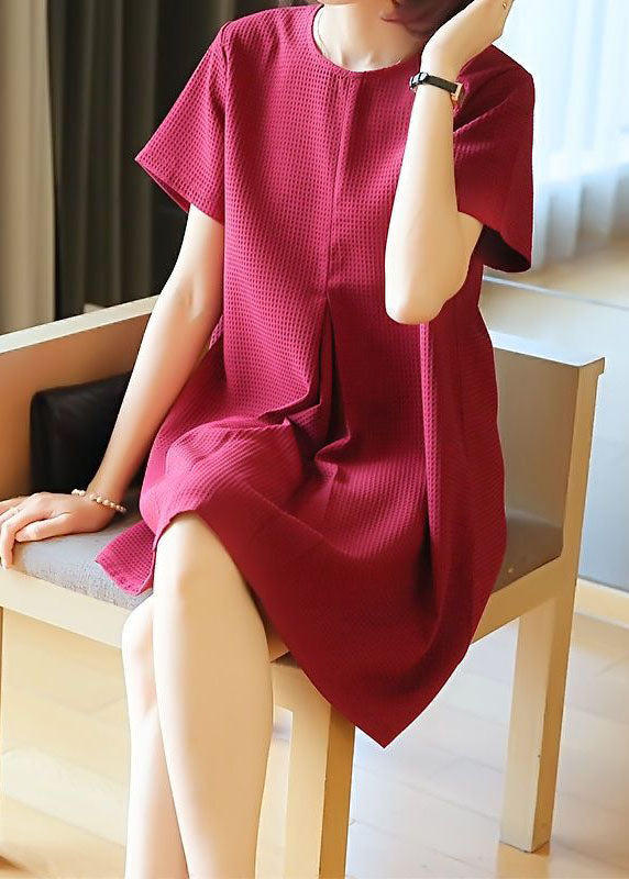 peopleterritory Classy Mulberry O-Neck Wrinkled Cotton Mini Dress Summer LY1460
