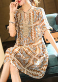 peopleterritory Coffee Nail Bead Party Chiffon Long Dress Short Sleeve LY1532