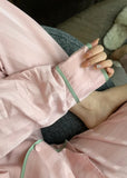 peopleterritory Cute Pink O-Neck Button Side Open Solid Ice Silk Pajamas Two Pieces Set Spring LY1913