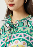 peopleterritory DIY Green Ruffled Collar Print Cotton Two Pieces Set Bracelet Sleeve LY1126