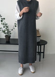 peopleterritory DIY Grey O Neck Patchwork Knit Vest Dress Sleeveless LY1338