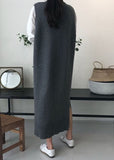 peopleterritory DIY Grey O Neck Patchwork Knit Vest Dress Sleeveless LY1338