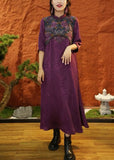 peopleterritory DIY Purple Mandarin Collar Patchwork Jacquard Silk Dresses Half Sleeve LY1697