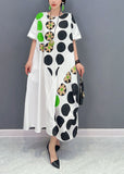 peopleterritory Diy White Oversized Patchwork Dot Print Cotton Party Dress Short Sleeve LY0577