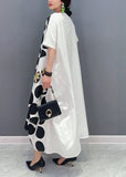peopleterritory Diy White Oversized Patchwork Dot Print Cotton Party Dress Short Sleeve LY0577