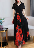 peopleterritory Elegant Black Print Chiffon Maxi Holiday Dress Summer LY1705