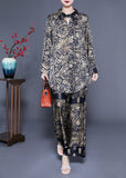 peopleterritory Elegant Oversized Low High Design Print Silk Two Pieces Set Spring LC0410