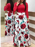 peopleterritory Plus Size Patchwork Pattern Print Floral Long Sleeve Regular Dress AC2046