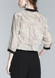 peopleterritory Fashion Apricot O-Neck Print Button Silk Shirt Long Sleeve LY1013
