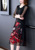 peopleterritory Fashion Black Embroideried Hollow Out Tulle Robe Dresses Bracelet Sleeve LY1696
