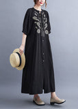 peopleterritory Fashion Black Embroideried Lace Up Cotton Maxi Dress Summer LY1549