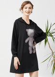 peopleterritory Fashion Black Hooded Print Cotton Sweatshirts Dress Spring LY0327