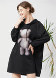 peopleterritory Fashion Black Hooded Print Cotton Sweatshirts Dress Spring LY0327