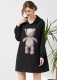 peopleterritory Fashion Black Hooded Print Cotton Sweatshirts Dress Spring LY0327