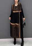 peopleterritory Fashion Black O-Neck Print Patchwork Maxi Dresses Fall HA1030