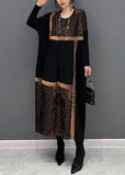 peopleterritory Fashion Black O-Neck Print Patchwork Maxi Dresses Fall HA1030
