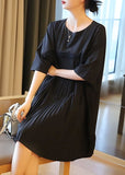 peopleterritory Fashion Black Oversized Patchwork Pleated Mid Dress Half Sleeve LY1404