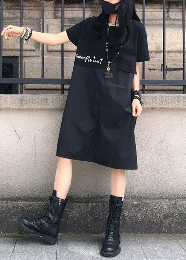 peopleterritory Fashion Black Oversized Patchwork Print Cotton Dress Summer LY0901
