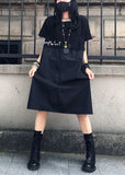 peopleterritory Fashion Black Oversized Patchwork Print Cotton Dress Summer LY0901