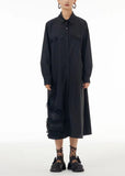 peopleterritory Fashion Black Oversized Patchwork Wrinkled Cotton Shirt Dress Spring TS1055