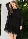 peopleterritory Fashion Black Peter Pan Collar Lace Patchwork Chiffon Holiday Dress Spring LY0253