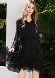 peopleterritory Fashion Black Peter Pan Collar Lace Patchwork Chiffon Holiday Dress Spring LY0253