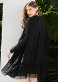 peopleterritory Fashion Black Peter Pan Collar Lace Patchwork Chiffon Holiday Dress Spring LY0253