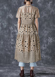 peopleterritory Fashion Coffee Ruffled Patchwork Print Chiffon Dress Summer TA1048