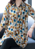 peopleterritory Fashion Dot Print Peter Pan Collar Button Silk Shirt Top Summer TF1058