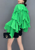 peopleterritory Fashion Green Asymmetrical Ruffled Patchwork Chiffon Tops Spring LC0352