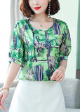 peopleterritory Fashion Green Oversized Print Silk Tanks Summer LY0461