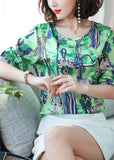 peopleterritory Fashion Green Oversized Print Silk Tanks Summer LY0461