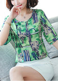 peopleterritory Fashion Green Oversized Print Silk Tanks Summer LY0461