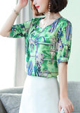 peopleterritory Fashion Green Oversized Print Silk Tanks Summer LY0461