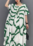 peopleterritory Fashion Green Striped Oversized Wrinkled Cotton Maxi Dresses Summer LY0548