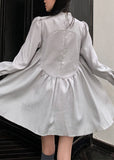 peopleterritory Fashion Grey Stand Collar Tasseled Embroideried Patchwork Silk Dress Spring LY0787