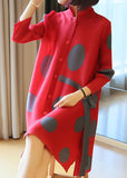 peopleterritory Fashion Red Stand Collar Dot Print Side Open Holiday Dresses Spring LY1483